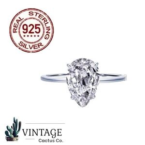 NWT 1 caret 925 Sterling Silver Tear Drop Engagement Promise Wedding Solitaire